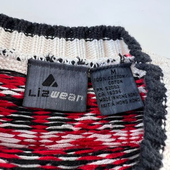Liz Wear Claiborne Vintage Cotton Knit Sweater Red Black Snowflake SZ Medium NWT - Picture 6 of 6
